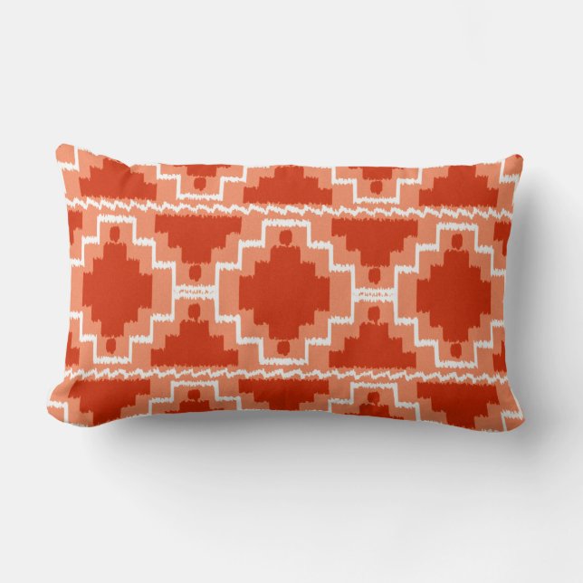 Coussin Rectangle Ikat Aztèque Tribal - Rouille, Orange et blanc (Recto)