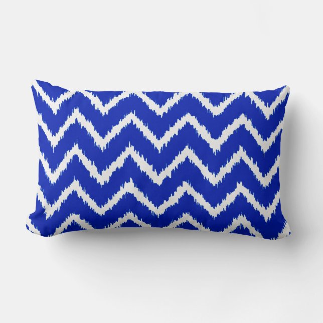 Coussin Rectangle Ikat Chevrons - Cobalt bleu et blanc (Recto)