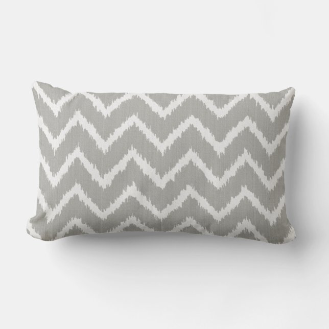 Coussin Rectangle Ikat Chevrons - gris argent et blanc (Recto)