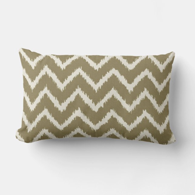 Coussin Rectangle Ikat Chevrons - Taupe tan et beige (Recto)