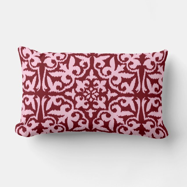 Coussin Rectangle Ikat damask pattern - Bourgogne et rose (Recto)