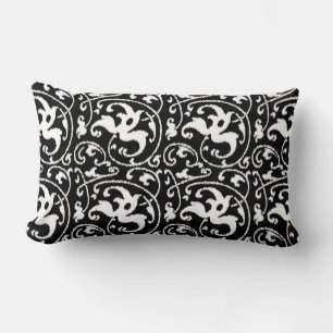 Coussin Rectangle Ikat Floral Damask - noir et blanc