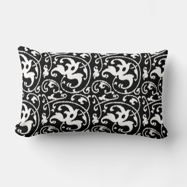 Coussin Rectangle Ikat Floral Damask - noir et blanc (Recto)