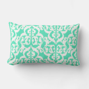 Coussin Rectangle Ikat Moorish Damask - aqua et blanc