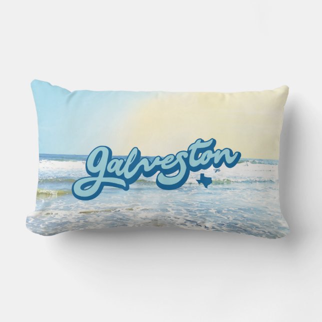 Coussin Rectangle Île de Galveston Texas (bleu) (Recto)