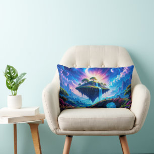Coussin Rectangle Île flottante avec cascade et lune croissante
