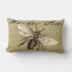 Coussin Rectangle Illustration Antique d'Abeille Ouvrière Insecte Vi