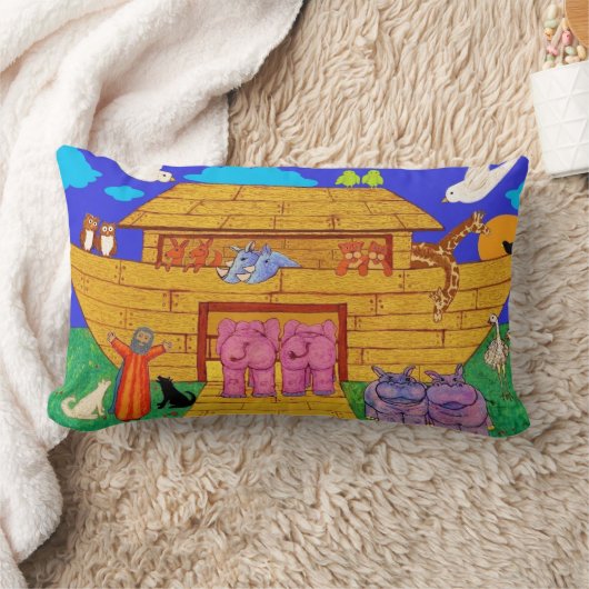 Coussin Rectangle Illustration Arche de Noé Rainbow Funny Elephant (Couverture)