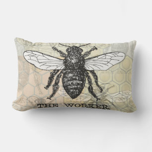 Coussin Rectangle Illustration d'abeille ouvrière vintage