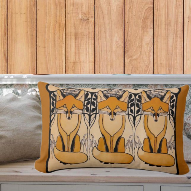 Coussin Rectangle Illustration de renards Art Nouveau | Faune forest (Créateur téléchargé)