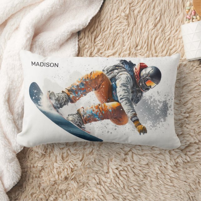 Coussin Rectangle Illustration de snowboarder de nom personnalisé (Couverture)