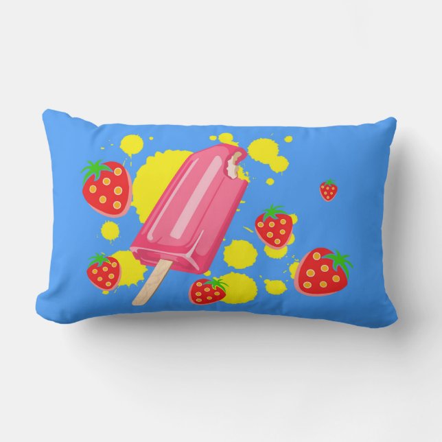 Coussin Rectangle Illustration d'un bâtonnet glacé rose et de fraise (Recto)