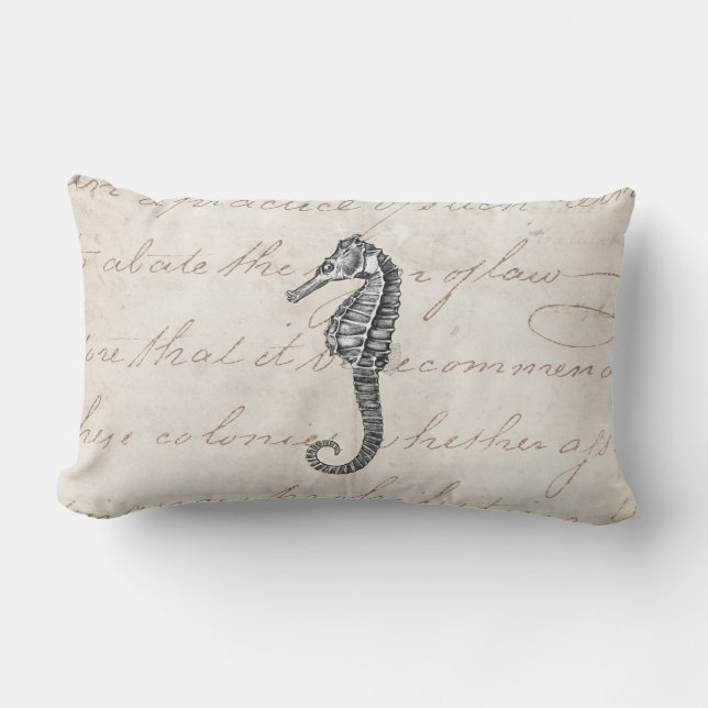 Coussin Rectangle Illustration hawaïenne d'hippocampe de 1800s (Recto)