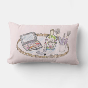 Coussin Rectangle Illustration maquillage ancien plateau de maquilla