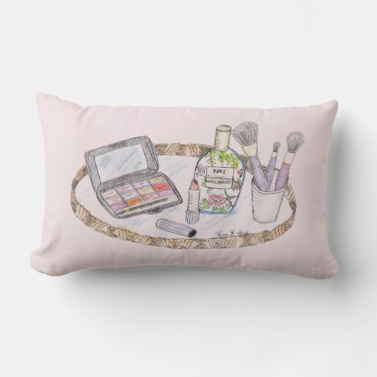 Coussin Rectangle Illustration maquillage ancien plateau de maquilla (Recto)