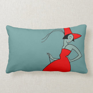 Coussin Rectangle Illustration rouge de parasol de femme de robe des