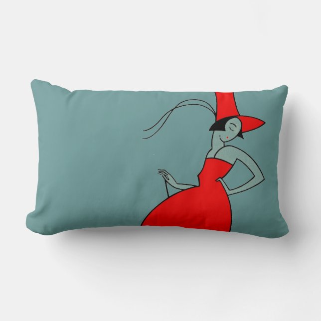 Coussin Rectangle Illustration rouge de parasol de femme de robe des (Recto)