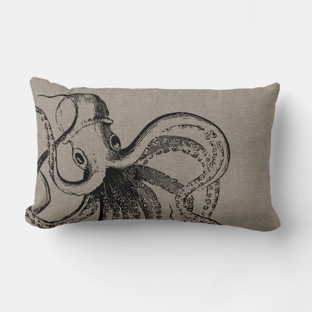 Coussin Rectangle Illustration Rustique Vintage Octopus (Recto)