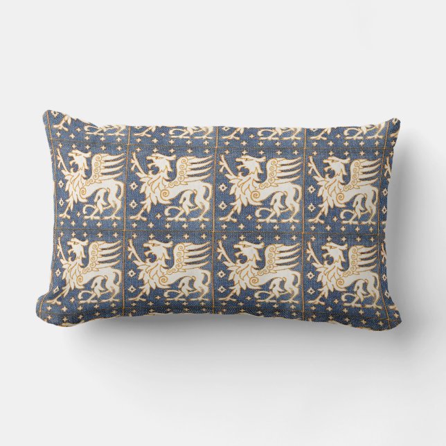 COUSSIN RECTANGLE IMAGINAIRE BLANC BLEU GRIFFINS (Recto)