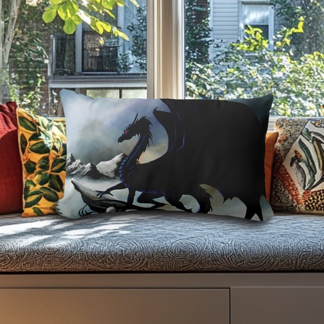 Coussin Rectangle Imaginaire de Dragon Noir Montagnes Bleues (Créateur téléchargé)
