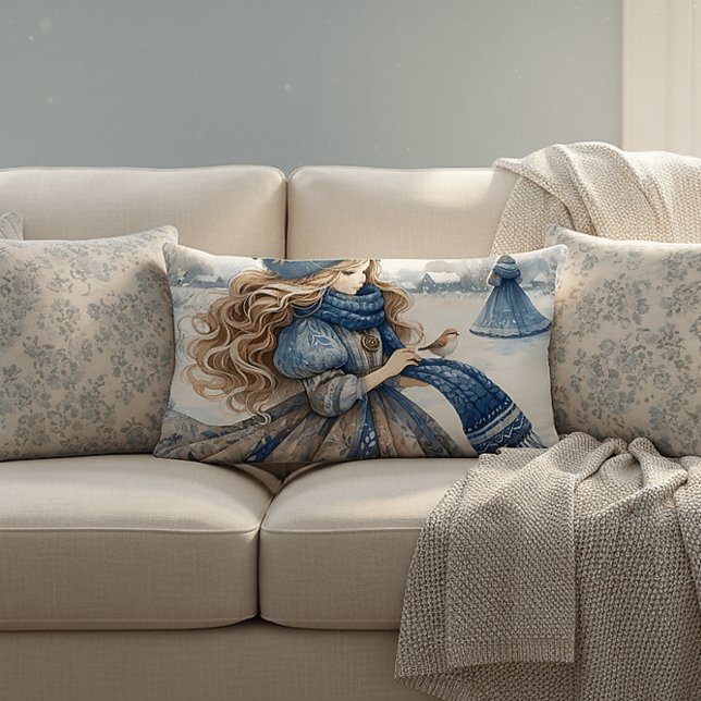 Coussin Rectangle Imaginaire d'hiver Princesse dans un terrain de Fa (Winter Fantasy Princess in a Snowy Fairytale Lands Lumbar Pillow)