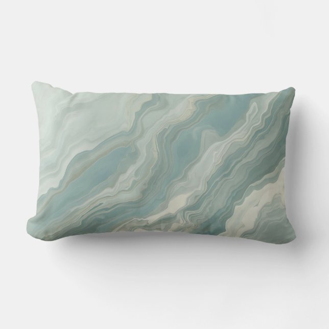 Coussin Rectangle Impression Abstraite Aqua Bleu Sarcelle Vert Sage (Recto)