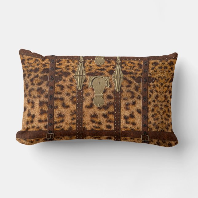 Coussin Rectangle Impression d'animal de jaguar tribal en cuir vinta (Recto)
