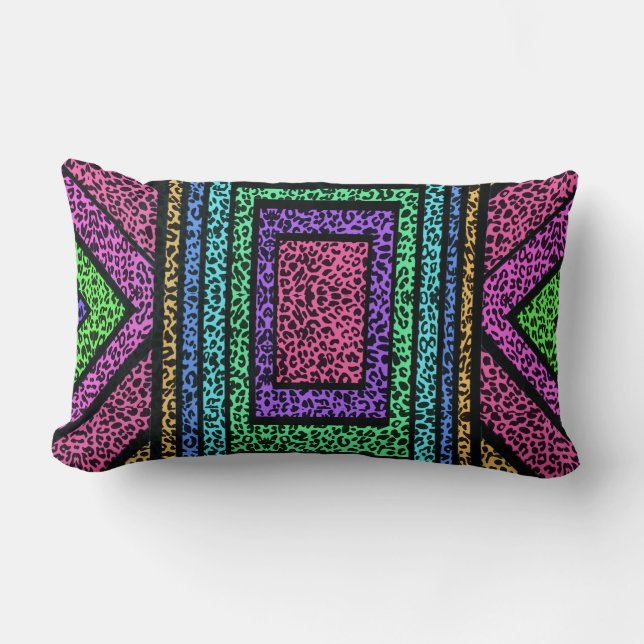 Coussin Rectangle Impression d'animal léopard arc-en-ciel géométriqu (Recto)