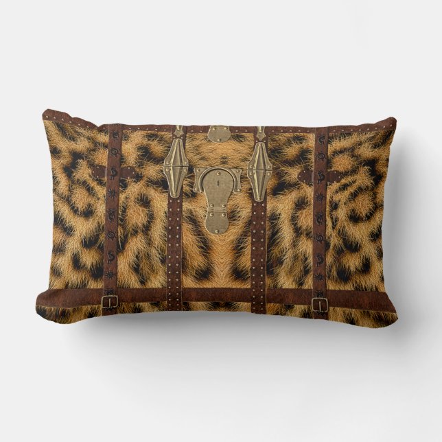 Coussin Rectangle Impression d'animal tribal cuir vintage léopard (Recto)