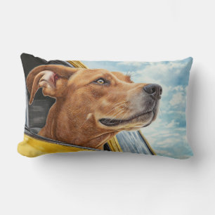 Coussin Rectangle Impression d'art de chien heureux dans une voiture