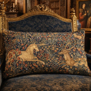 Coussin Rectangle Impression de l'ère Renaissance Licorne & Cerf