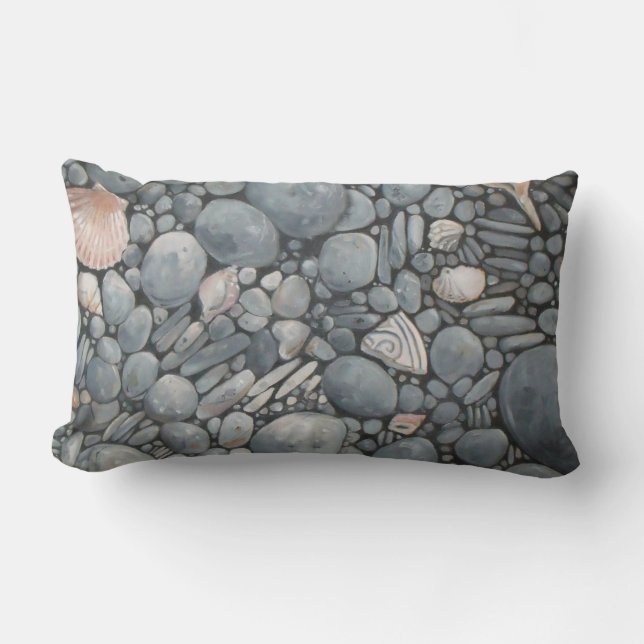 Coussin Rectangle Impression de peinture de galets et de coquillages (Recto)