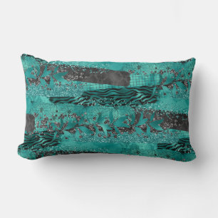 Coussin Rectangle Impression mixte turquoise
