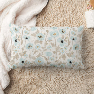 Coussin Rectangle Imprimé de motif de coquelicots aquarelle bleu cla