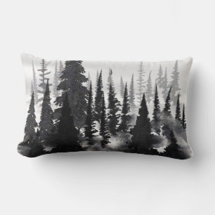 Coussin Rectangle Imprimer l'aquarelle de la forêt de pin monochrome