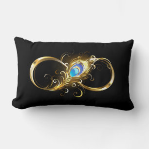 Coussin Rectangle Infinité avec plume de paon doré