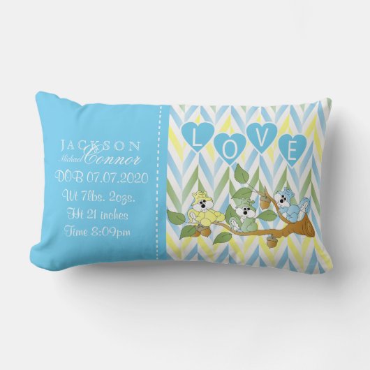 Coussin Rectangle Informations sur la naissance - Écureuils Bébés Pa (Recto)