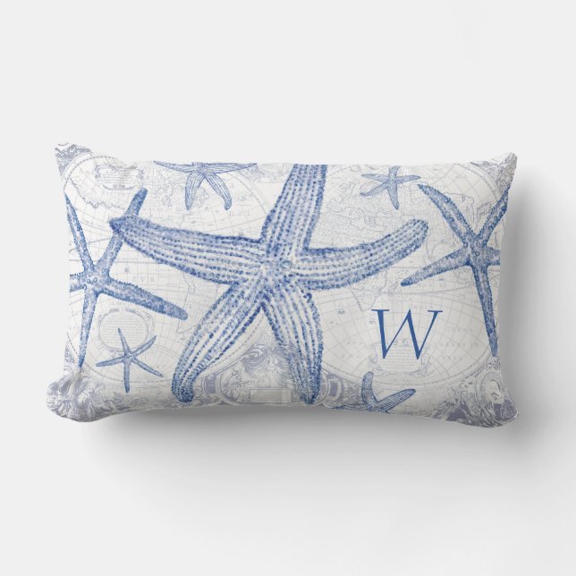 Coussin Rectangle Initiale décorée d'un monogramme de carte bleue (Recto)