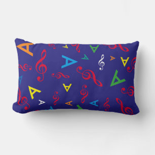 Coussin Rectangle initiales colorées et notes musicales personnalisé
