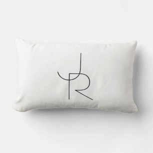 Coussin Rectangle Initiales de chevauchement modernes 2   Noir en bl