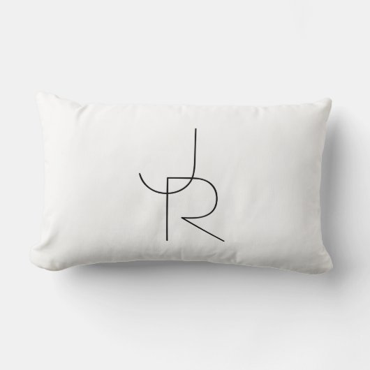 Coussin Rectangle Initiales de chevauchement modernes 2 | Noir en bl (Recto)