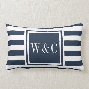 Coussin Rectangle Initiales de monogramme personnalisées Navy Blue S