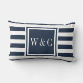 Coussin Rectangle Initiales de monogramme personnalisées rayure bleu (Verso)