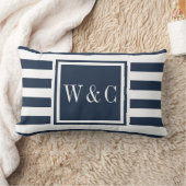Coussin Rectangle Initiales de monogramme personnalisées rayure bleu (Couverture)