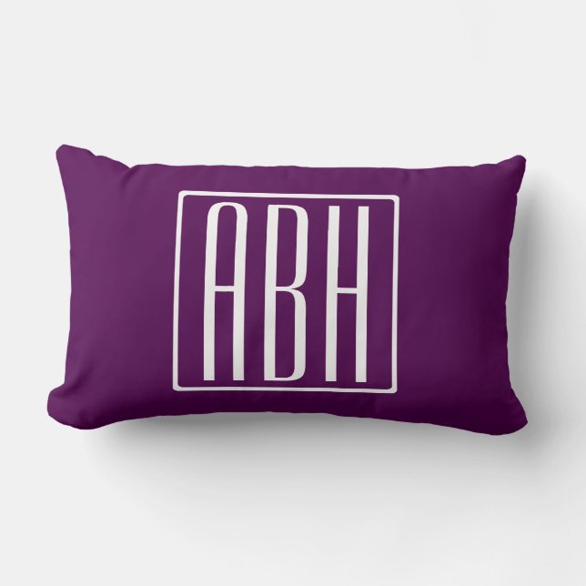 Coussin Rectangle Initiales Monogramme | Blanc Sur Violet Foncé (Recto)