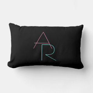 Coussin Rectangle Initiales superposées modernes Rose Turquoise No