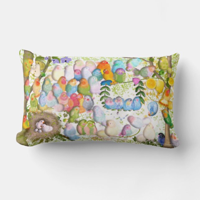 Coussin Rectangle Inséparables dans l'oreiller de la forêt (Recto)