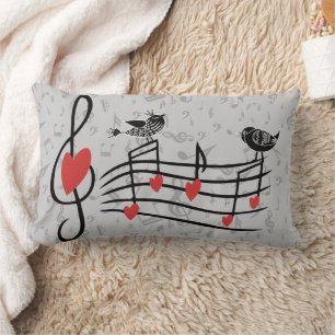 Coussin Rectangle Inséparables de musique sur Grey Notes musicales