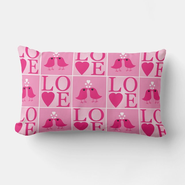 Coussin Rectangle Inséparables et Coeurs roses vérifiés (Recto)