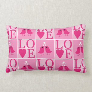 Coussin Rectangle Inséparables et Coeurs roses vérifiés